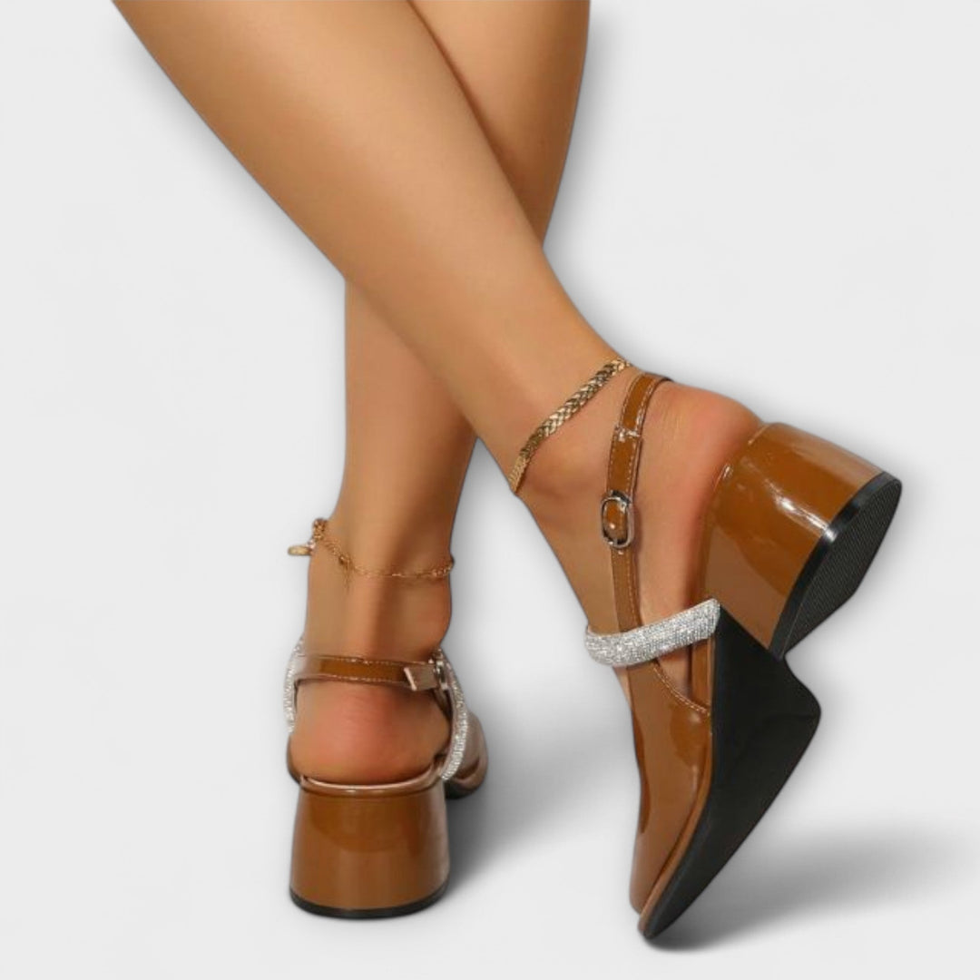 Celandra - Mary Janes s třpytivými pásky a blokovým podpatkem